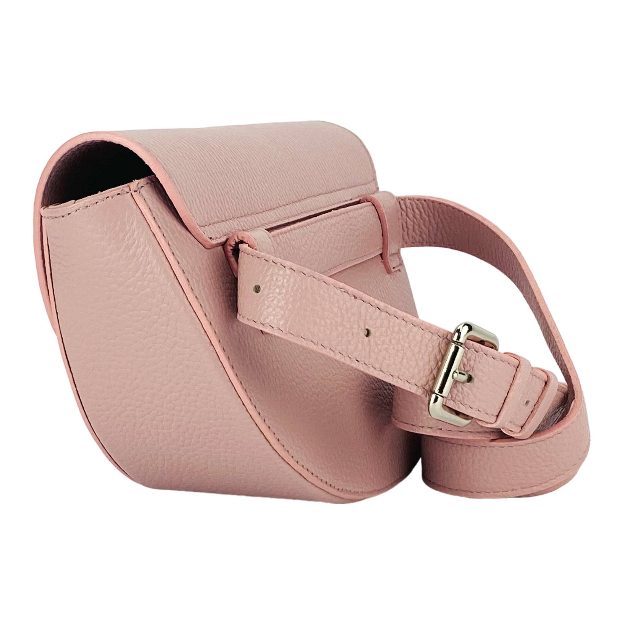 RB1027AZ  | Borsa Donna a Bandoliera stondata in Vera Pelle Made in Italy. Tracolla removibile e regolabile in pelle. Accessori Nickel Lucido - Colore Rosa Antico - Dimensioni: cm 25 x 15 x 9