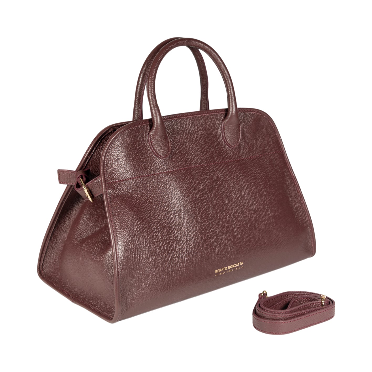 RB1032X | Women's Hand Bag FRIDA in Genuine Leather Made in Italy. Shiny Gold metal hardware - Bordeaux color - Dimensions: cm 43 x 29 x 24 + 12 (Light handles)