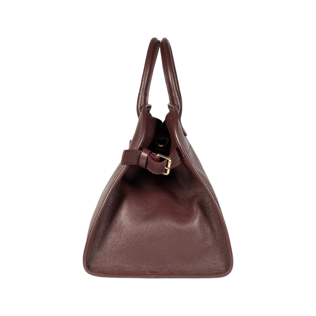 RB1032X | Women's Hand Bag FRIDA in Genuine Leather Made in Italy. Shiny Gold metal hardware - Bordeaux color - Dimensions: cm 43 x 29 x 24 + 12 (Light handles)