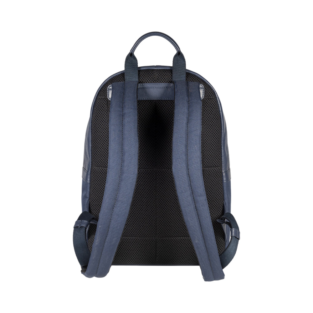 RB2001D | Netbook/Tablet Carrier Backpack in Nylon/Vera Leather, with light grain. Zipper closure and adjustable shoulder straps - Blue color - Dimensions: 27 x 38 x 14 cm. Packaging: Non-Woven Fabric Bag