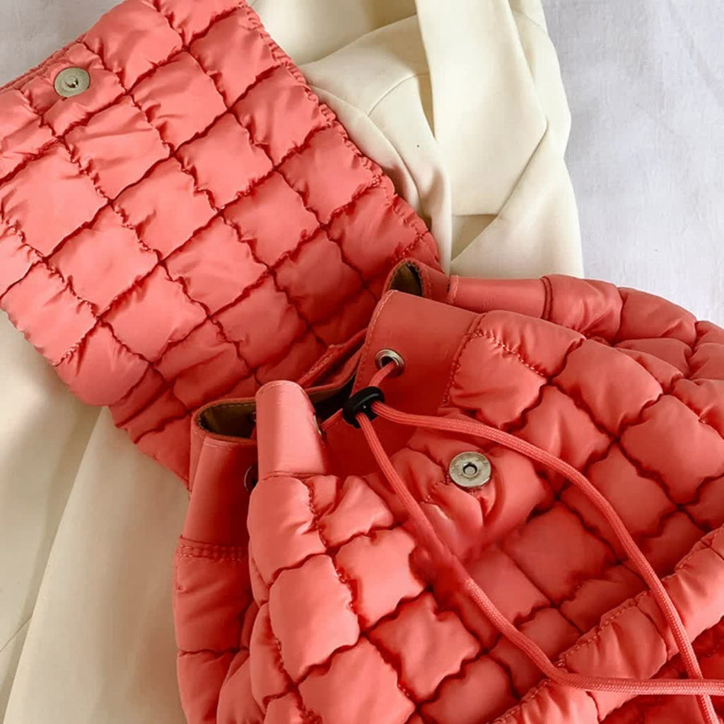 NNEDSZ Lightweight Quilted Nylon Backpack with Adjustable Straps - Khaki